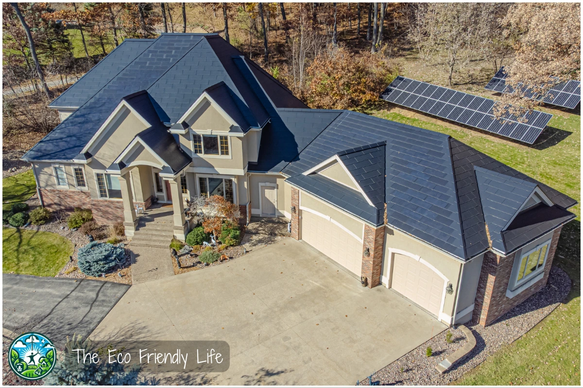 An Image Showing A House With The Tesla Roof Installed Suggesting It Is At The High End Financially