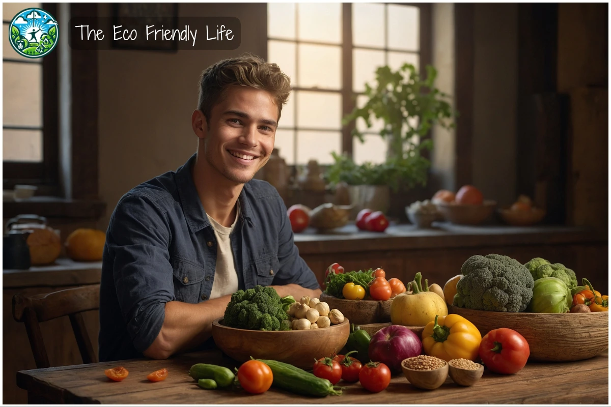 An Image Showing A Guy With Plant-Based Food Varieties