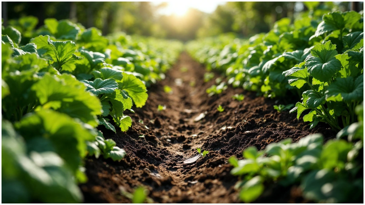 A concept image of a thriving organic vegetable garden