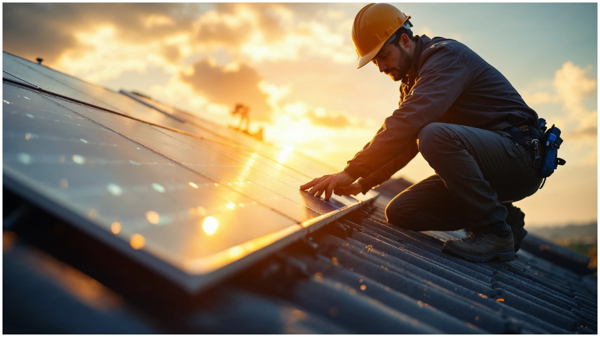 An image of installing solar panels on a roof