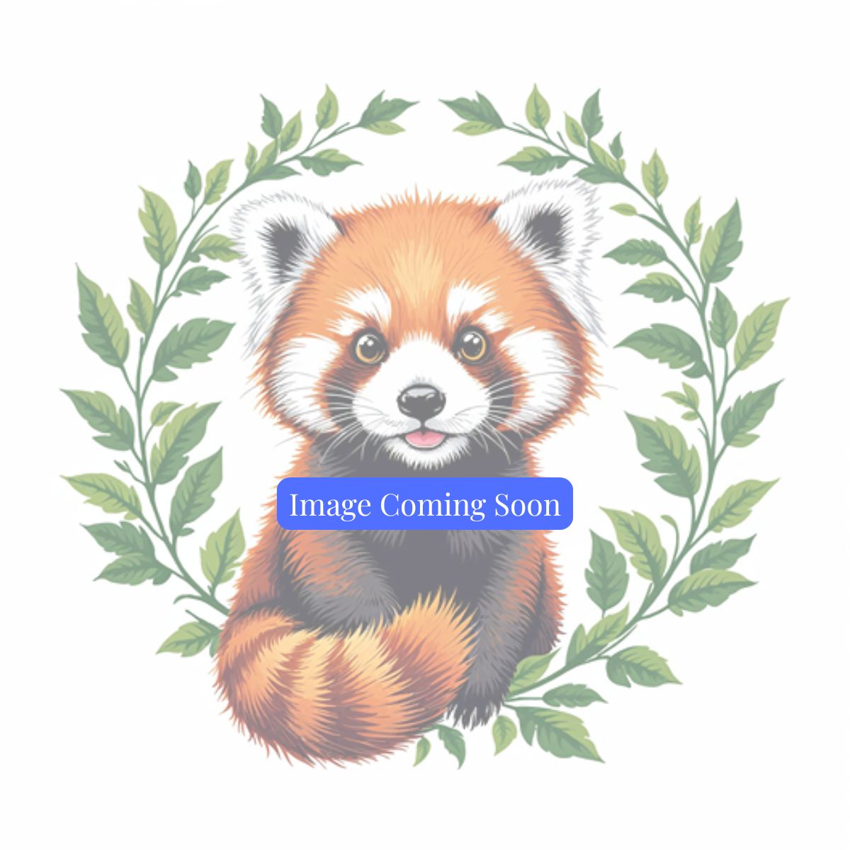 A red panda illustration surrounded by a green leaf wreath marks a placeholder for an upcoming eco-friendly product image.