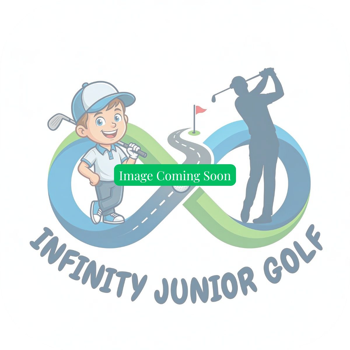 The Infinity Junior Golf logo, featuring a young golfer and a golfer mid-swing within an infinity symbol, serving as a placeholder for an upcoming junior golf product image.